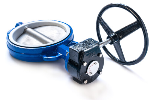 Butterfly valve isolated on white background.Manual valve,selective focus